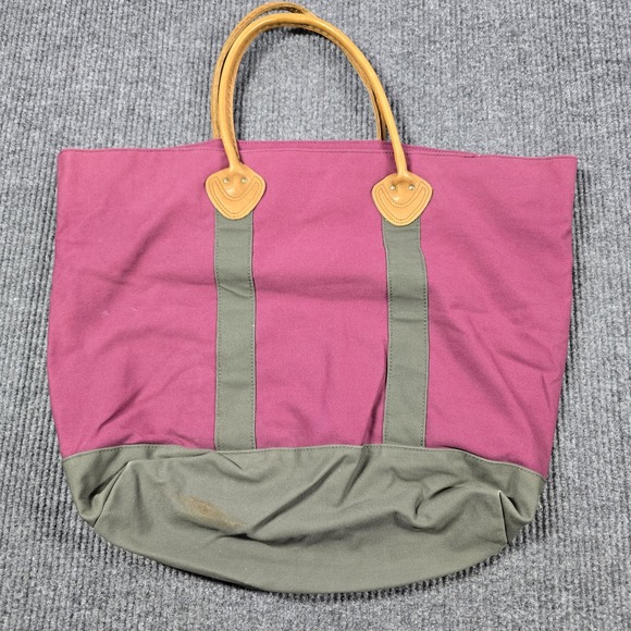 LL Bean Tote Bag Womens‎ Large Leather Handle Plaid Lined Monogrammed 0WY72 - Picture 1 of 11